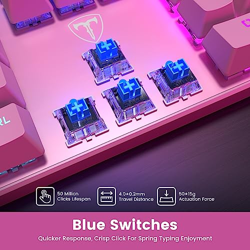 RisoPhy Mechanical Gaming Keyboard, RGB 104 Keys Ultra-Slim Backlit USB Wired Keyboard with Blue Switch, Durable ABS Keycap/Anti-Ghosting/Spill-Resistant Mechanical Keyboards for PC Mac Xbox Game,Pink - color: Pink