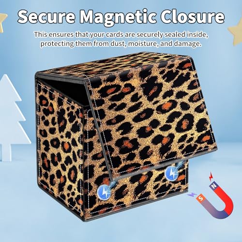 Card Deck Box for MTG Commander,Collectible Trading Storage Box Fits 120+ Single Sleeved Cards Magnetic Case PU Leather for Magic Commander TCG CCG MTG,Art Leopard Print - color: Art Leopard Print