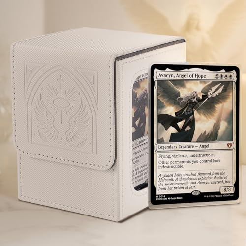 Venssu MTG Deck Box with Commander Display, Angel Card Deck Case Fits 120 Single Sleeved Cards, TCG Card Storage Box with 2 Dividers and 1 Toploader (White＆Grey) - color: Angel