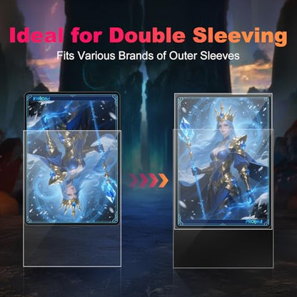 300 Pack Card Sleeves Clear, Perfect Fit Inner Sleeves Ideal for Double-sleeving, Trading Card Sleeve Compatible with MTG, PKM, TCG and Gaming Cards (60 Microns) - size: 300 Pack