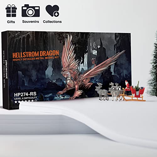 Piececool 3D Puzzles for Adults, Hellstrom Dragon Metal Model Building Kits, Challenging Brain Teaser Metal Puzzles for Stress Relief - color: Darkred
