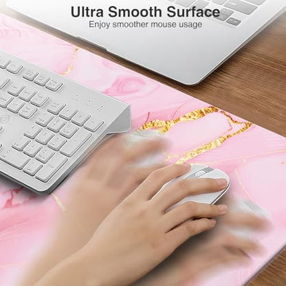 Pink Marble Mouse Pad with 15W Wireless Charging, 31.5"x15.8" in | Large Gaming Desk Pad/Mat for Women Girls, Waterproof Ultra-Smooth Surface, Non-Slip Base - color: Pink Marble-31.5"x15.8"