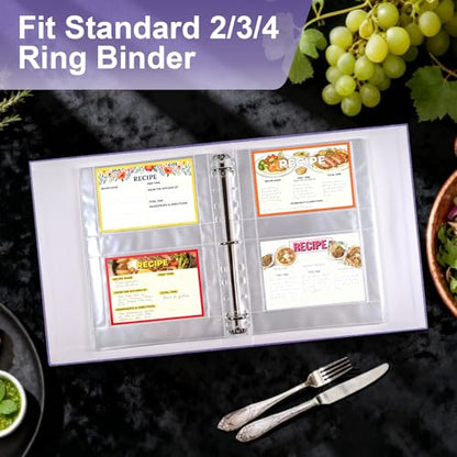 30 Pack 120 Pockets 4x6 Recipe Card Sleeves,3 Ring Binder Recipe Card Protector Pages,Double Sided 2 Pocket Refill Sheets for Recipe Book, 8.5x11 Inch Top Loading Clear Sleeve Sheets - color: 30 Pcs Sleeves
