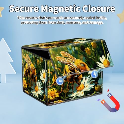 for MTG Commander Deck Box,Card Deck Box for Trading Yugioh MTG,Fits 100 Double Sleeved Cards,PU Leather Strong Magnet Case for Magic Commander TCG CCG,Bee Flower - color: Bee Flower
