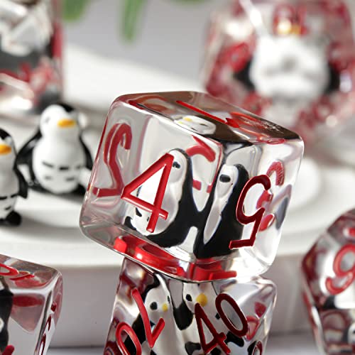 Penguin D&D Dice Set, DNDND 7PCS Resin Dragon Dice Set with Velvet Bag for D&D Role Playing Games and Tabletop Games（Penguin - color: Penguin