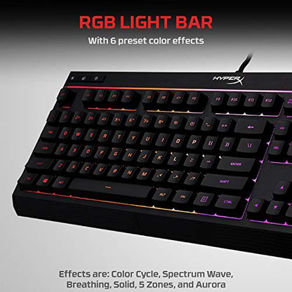 HyperX Alloy Core RGB – Membrane Gaming Keyboard, Comfortable Quiet Silent Keys with RGB LED Lighting Effects, Spill Resistant, Dedicated Media Keys, Compatible with Windows 10/8.1/8/7 – Black - size: Full Size