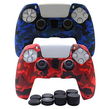 Hikfly Silicone Cover Compatible with PS5 Controller Skin Non-Slip Grips Compatible with PlayStation 5 Controller- 2 x Skin with 8 x Thumb Grip Caps(Blue,Red)