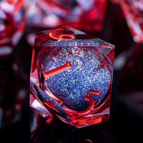 ARUOHHA Liquid Core DND Dice Set, Blood Sharp Edged Dragons Dice Compatible with D&D RPG Role Playing Games, Resin Blood Red Polyhedral Dungeons D and D Dice with Gift Box D20 D12 D10 D8 D6 D4 - color: Vampire