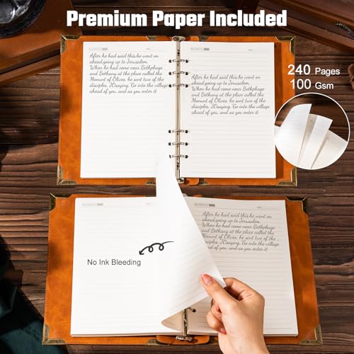 Ovesmusl PU Leather A5 Binder 6 Ring Refillable Journal 100 GSM 240 Pages Refill Paper Include A5 Planner Binder Loose Leaf Binder Notebook 5.7”x8.3”, Brown Tree - color: Brown Tree