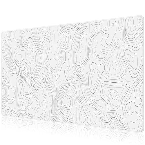 JIALONG White Topographic Large Gaming Mouse Pad, XXL Mousepad, Big Mouse Mat Desk Pad for Keyboard and Mouse, Gaming Computer Laptop PC Desk Office Accessories - color: White Topographic