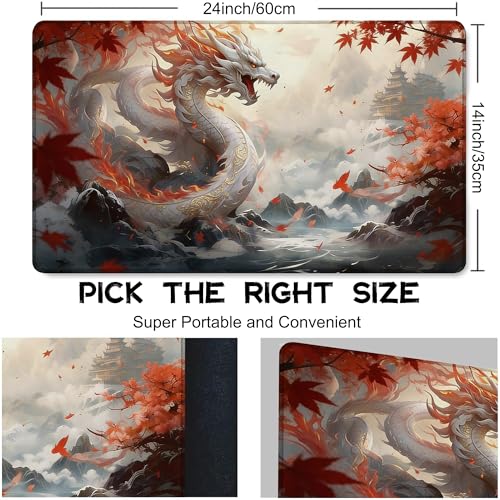 for MTG Playmat 24 x 14 Inches Dragon Magic Play Mat Card Game Mat for Magic The Gathering TCG PTCG Playmat with Free Storage Bags Non-Slip Backing and Stitched Edge - color: Dragon No With Zones