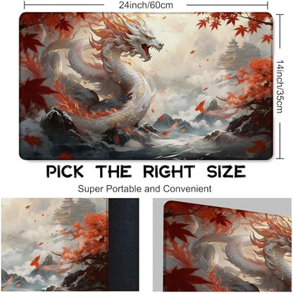 for MTG Playmat 24 x 14 Inches Dragon Magic Play Mat Card Game Mat for Magic The Gathering TCG PTCG Playmat with Free Storage Bags Non-Slip Backing and Stitched Edge - color: Dragon No With Zones