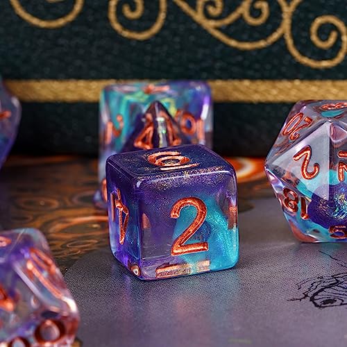 DND Dice Set Purple Magma Polyhedral Dice Set for D&D Tabletop Games | Leather Storage Bag, DM Gift, for Dungeons and Dragons Role Playing Games - color: Purple Mix Blue