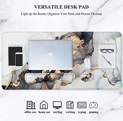 Lateefah Large Mouse Pad and Keyboard Wrist Rest, Desk Pad for Keyboard and Mouse, Extended Gaming Mouse Pad with Wrist Support, Waterproof Non-Slip Desk Mouse Mat for Office, Home - color: 4Pcs-Black & Grey Marble