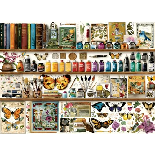 500 Piece Jigsaw Puzzles for Adults, Vintage Butterfly 500 Piece Puzzle, Colorful Artistic Botanical Prints Puzzles, Relaxing Gift for Adults, Seniors, Fun and Challenging Family Game, 20.5 x 15 in - style: Art & Butterflies