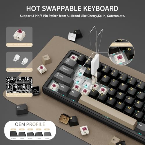 ATTACK SHARK X66 Wireless 60% RGB Mechanical Gaming Keyboard-Star Black | Volume Knob,Tri Mode-USB-C Wired/BT5.0/2.4Ghz,Gasket Mount,PBT Keycap,Hot Swappable Strawberry Switch,TKL,NKRO for PC Win Mac - color: Star Black