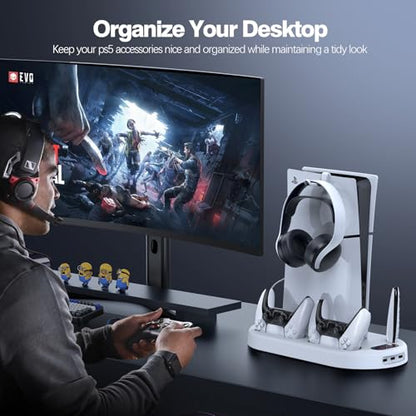AMZDM Cooling Station PS5 Slim Stand PS5 Pro Cooling Fan with Charging Station PlayStation 5 Console Cooler with Docking Station Controller Charger PlayStation 5 Pro & Slim Disc & Digital White - color: Off-White