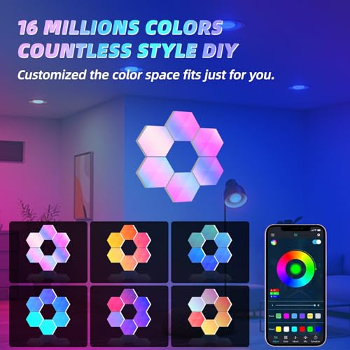 Hexagon LED Lights, 10 Pack with App and Remote Control | Frosted 3D plastic panels for gamers and creators; ideal for esports rooms, media walls and home theaters with app control. - size: 10pack