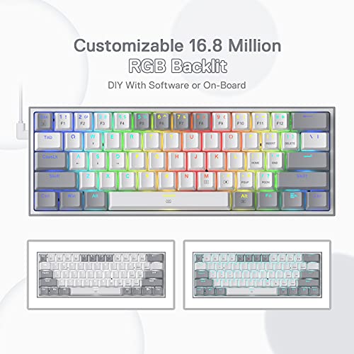 Redragon K617 Fizz 60% Wired RGB Gaming Keyboard, 61 Keys Hot-Swap Compact Mechanical Keyboard w/White and Grey Color Keycaps, Linear Red Switch, Pro Driver/Software Supported - color: Grey