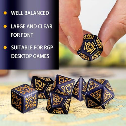LUCKY-M Glass Polyhedral Dice Set with Case for Dungeons and Dragons, Crystal DND RPG Tabletop Games - color: Purple-ta