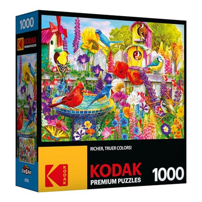 RoseArt Kodak Premium Bird Bath Garden 1000 Piece Jigsaw Puzzle | Fully Interlocking Pieces, Bonus Poster Included, Made in USA - style: Bird Bath Garden