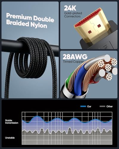 Short HDMI Cable 1FT 10K 8K@60Hz, Small HDMI 2.1 Cable 1 Foot | 4K@120Hz Gaming Cord 48Gbps High Speed, HDR10+, eARC, Ethernet Compatible with HDMI Switch, Roku TV, Monitor, Apple TV, PS5