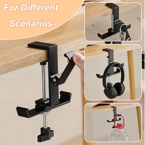 Headphone Stand for Desk Aluminum Alloy Headset Stand with Three Hooks Headphone Holder Clamp Mount for Gaming PC Accessories Universal Space-Saving Under Table Headset Hangers - color: black 3