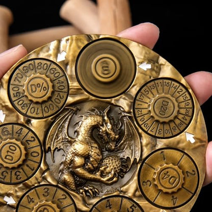 7-in-1 Spinner Dice Set – 3D Metal Dragon-Embossed Polyhedral RPG Accessory Role Playing Dice for Dungeons & Dragons, Pathfinder, RPG and Tabletop Games (D4, D6, D8, D10, D%, D12, D20) Gold - color: New-gold