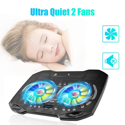 LIANGSTAR Laptop Cooling Pad, Gaming Laptop Cooler with 2 Quiet Big Fans, RGB 7 Color Light Change, Portable USB Laptop Stand 11 to 15.6 Inch, Slim and Easy Carry Working Study Outdoor Travel