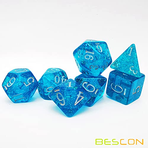 Bescon Blue Shimmery Dice Set, Polyhedral RPG Game 7-dice Set in Brick Box Packing - color: Blue Shimmery Rpg Set
