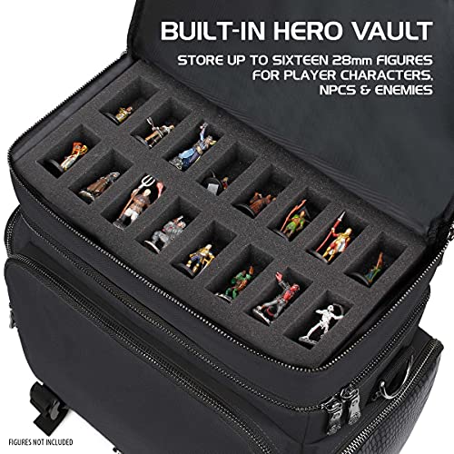 ENHANCE Collector's Edition RPG Adventurer's DND Bag - Dragon Hide Exterior Travel RPG Bag with Tabletop Miniatures Storage Vault, Mat Holder, DND Dice & Token Pockets, Fits 4-8 Books (Dragon Black) - color: Dragon Black