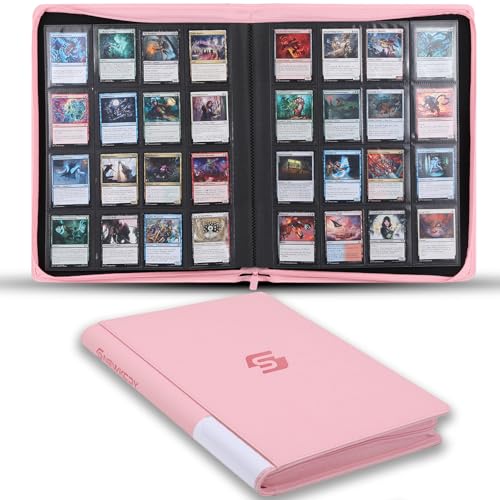 Snekdy premium 1024-pocket trading card binder, 16-pocket cards album, waterproof PU-leather Cover album with side loading, holds gaming, baseball, basketball & sports cards (Pink) - color: Pink