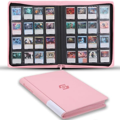 Snekdy premium 1024-pocket trading card binder, 16-pocket cards album, waterproof PU-leather Cover album with side loading, holds gaming, baseball, basketball & sports cards (Pink) - color: Pink