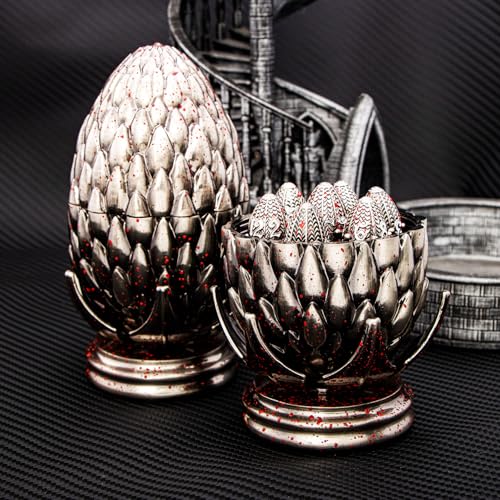 ARUOHHA DND Metal Dice Blood Splatter Dragon Egg Dice with Rotating Dragon Egg Shell, Role Playing Game RPG Polyhedral D and D Dice Set D20 D12 D10 D8 D6 D4 - color: Blood Splatter
