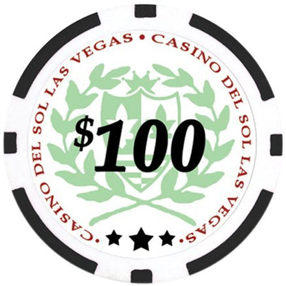 DA VINCI Professional Set of 500 11.5 Gram Casino Del Sol Poker Chips with Denominations, 2 Decks of Plastic Playing Cards, 2 Cut Cards & 3 Dealer Buttons (Silver Aluminum Frame Case)