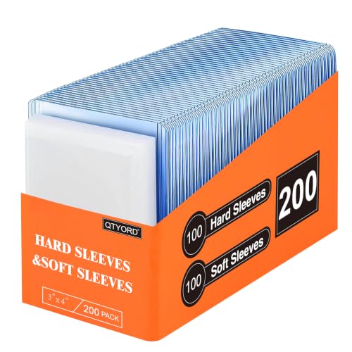 200 Card Sleeves, Clear Hard Sleeves for Cards, 3"X4" Baseball Card Sleeves, Hard Plastic Card Protectors for Trading Sports Football Game Cards (100 Hard Sleeves+100 Penny Sleeves) - size: 100 pcs + 100 pcs Clear