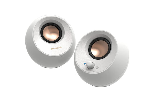 Creative Pebble V3, 2.0 USB-C Desktop Speakers, Bluetooth 5.0, White, USB-A | Bluetooth 5.0, USB-C, 2.0 Speaker, Clear Dialog, 8W RMS, USB-A Adapter, Desktop Speakers, Stereo, White - color: White