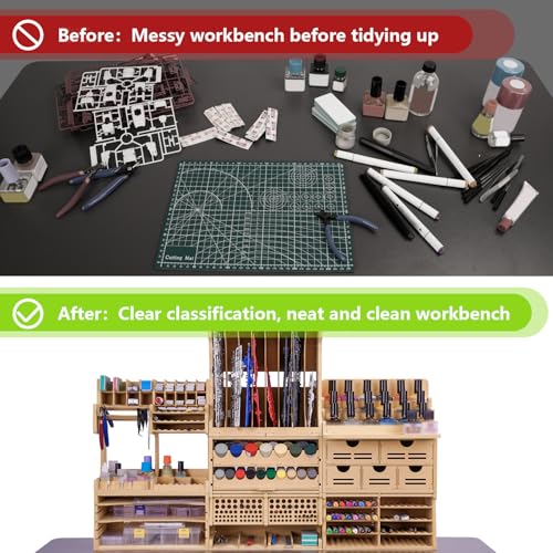 Wooden Model Kit Organizer Rack with MDF Material, Paint Rack, Screwdriver/Brush Holder, For Tamiya Paints and Tools, GK1