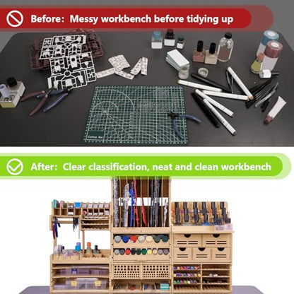 Wooden Model Kit Tool Storage Rack with 100 Holes, Brush/Paint Organizer with MDF Material, Craft Supplies Storage, Brush/Tool Holder, Suitable for Tamiya/Gundam Tools, GK6