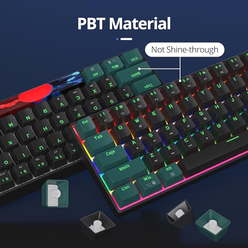 surmen 65% Mechanical Gaming Keyboard with Linear Red Switch, Wired Mini Compact Keyboard 60 Percent Backlit for Laptop Desktop PC Gamers（68 Sound Wave B-Rainbow） - color: 68 Sound Wave B-Rainbow