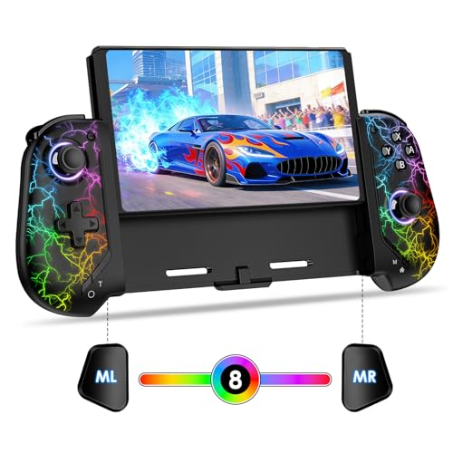ewnol Switch Controllers for Nintendo Switch/OLED, One-Piece Joypad for Handheld Mode, Switch Pro Controller with Hall Effect Joystick, Sensitive Buttons, Turbo, Macro, RGB Light - Lighting - color: Black Lighting