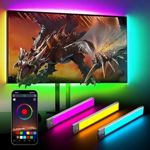 LEPOTEC 3 Pcs RGB LED Wall Lights,Wall Sconces Lamp with App Remote Control,Gaming Light Bar,Under Cabinet Lighting with Music Sync,Rechargeable Battery Operated Night Closet Light for Living Room - size: 3 pack