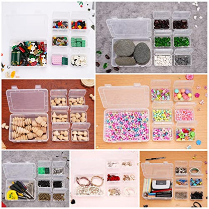 Mathtoxyz Small Bead Organizers and Storage, Clear Rectangle Bead Holder Plastic Cases Transparent Boxes for Nail DIY Craft Making Jewelry Battery Screw