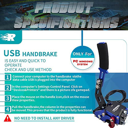 CNRAQR PC Racing Game USB Handbrake for 16Bit SIM for Racing Games, Compatible with G27 G29 G923 T500 T300 Simulate Linear Handbrake Blue（With Fixing Clip and Plate - color: Blue