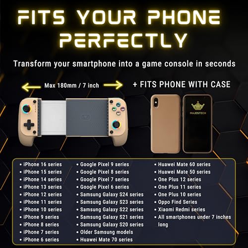 MAJESTECH (LIMITED EDITION) Phone Game Controller For iPhone/Android, RGB Hall Joystick, Mechanical Trigger, Xbox Cloud/Playstation Remote Play/Call of Duty/Roblox Wireless Bluetooth Mobile Gaming Gamepad