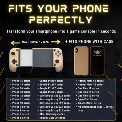 MAJESTECH (LIMITED EDITION) Phone Game Controller For iPhone/Android, RGB Hall Joystick, Mechanical Trigger, Xbox Cloud/Playstation Remote Play/Call of Duty/Roblox Wireless Bluetooth Mobile Gaming Gamepad