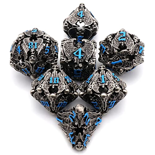 DND Dice, Dungeons and Dragons Dice Metal Dice Set D&D with Box HNCCESG Unique Role Playing Dice Hollow Polyhedral Starter Dice Gaming for Board Game RPG (Angel Blue Number) - color: Angel Blue Number