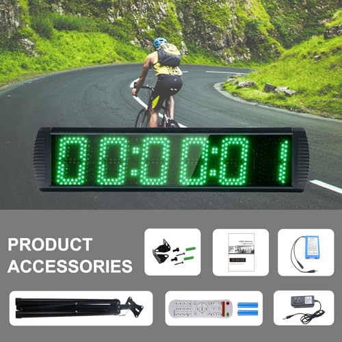Large LED Display Digital Race Timer with Battery,Function-Countdown/Up/Time Clock, Remote Control, Tripod Stand and Adjustable Brightness for Sports Events, Races, Meetings, Presentations - style: non-waterproof +green