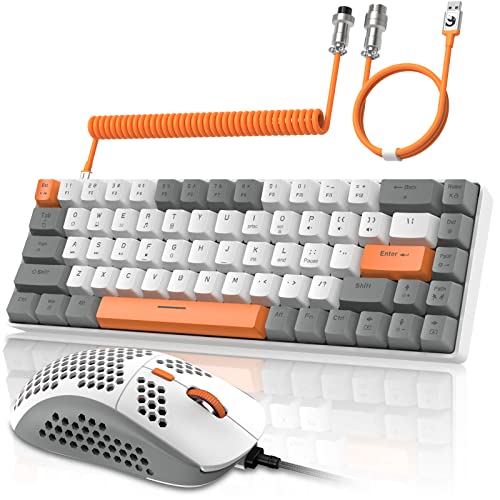 ZIYOU LANG T8PR0 Wired 65% Mechanical Gaming Keyboard and Mouse Combo-Gray | RGB Backlit,Anti-ghosting,TKL,Mini 68 Key,Coiled C to A Cable,Linear Red Switch,Ultralight Mice for PS4 Xbox PC Win Mac Gamer - color: Gray White Orange, size: 65% Keyboard + Mou