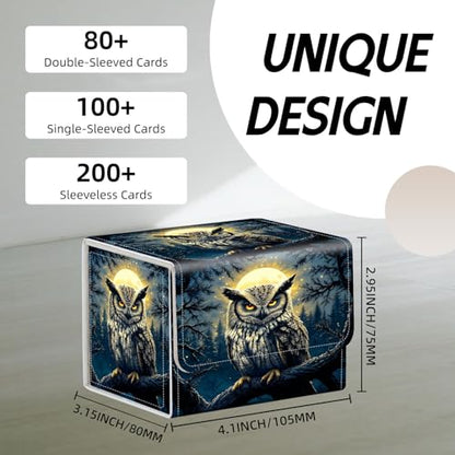 Trading Card Storage Box, Holds 100+ for MTG Cards, Premium PU Leather with Magnetic Closure, Owl Under Moonlit Sky Durable Deck Box for Magic the Gathering, Trading Card Games - color: Owl Under Moonlit Sky